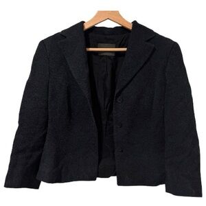 Kulson Black Wool Textured Cropped Blazer Jacket